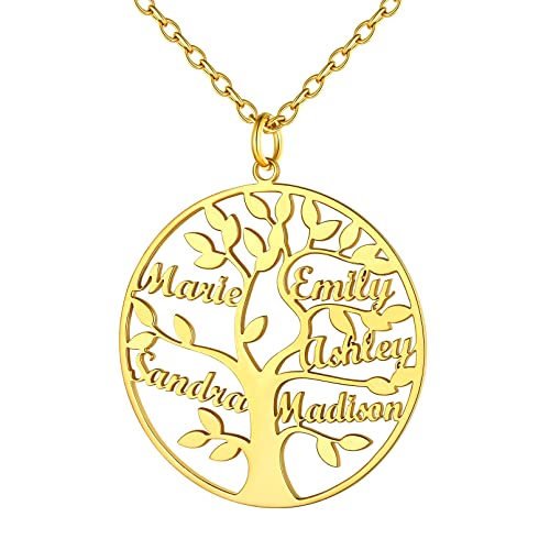 Custom4U Tree Of Life Necklace Personalized with 1-8 Names S925 Silver/Stainless Steel/18k Gold Family Tree Pendant Custom Handmade Birthday Gifts for Mom Grandma Women Gifts for Birthday (G