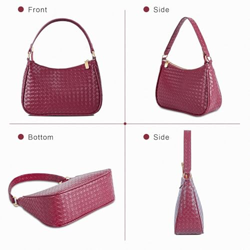 Image of Prpeko Women's Woven Crescent Shoulder Bags Retro 90s Hobo Handbags Top Handle Underarm Bag Clutch Purses