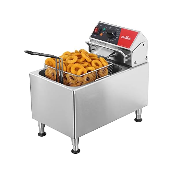 CROSSON ETL Listed 15Lbs Electric Deep Fryer with No-Assembling-Needed Solid Basket,Lid and Height Adjustable Legs for Restaurant Use,120V/1800W Commercial 8L Countertop Deep Fryer