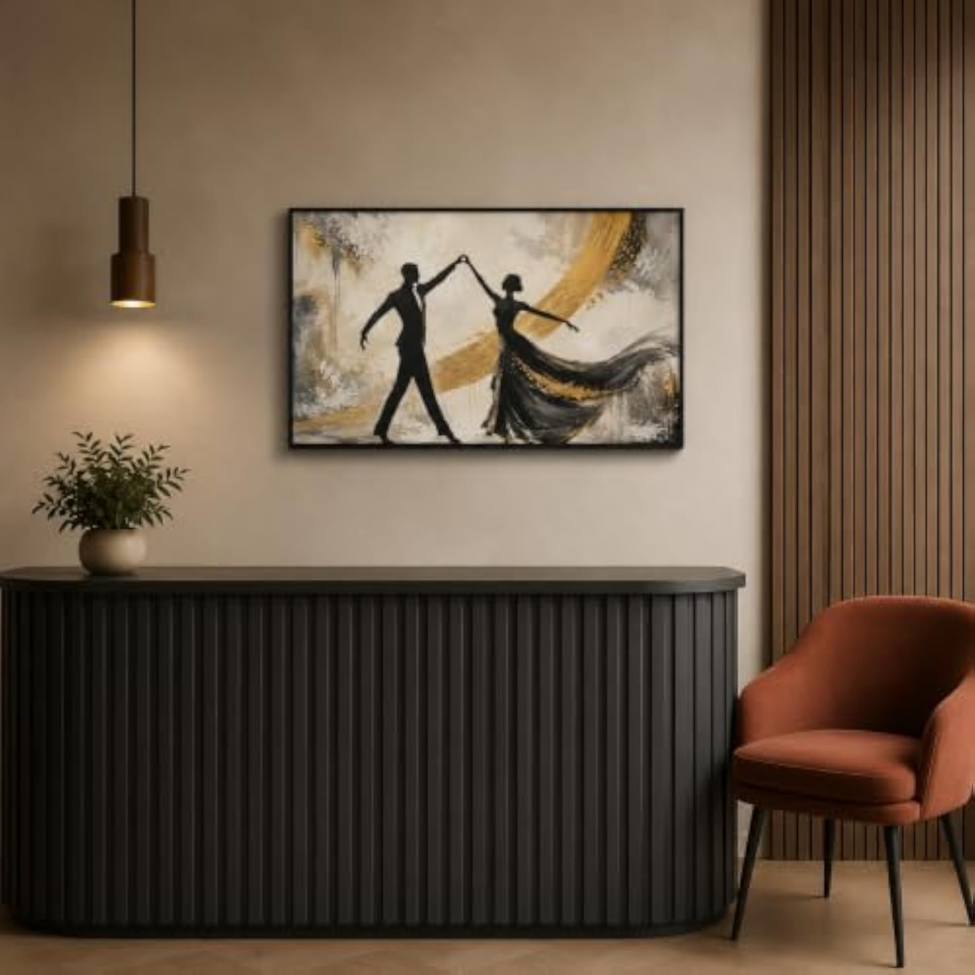 Abstract Dancing Couple Wall Art with Black Frame, 30 × 20 Inch