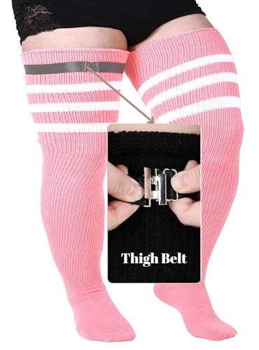 ForHailey Women's Plus Size Thigh High Socks for Thick Thighs - Striped Over the Knee Leg Warmer Boot Socks