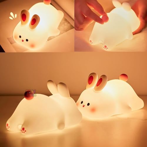 Image of TOYTONIC Big Face Rabbit Night Light for Kids - Cute Silicone Bunny Led Lamp | Rechargeable Touch Light for Bedroom, Nursery, Baby Room | Soft Color Changing Night Lamp Gift for Girls & Toddlers