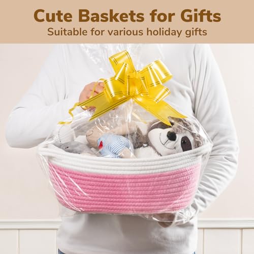 Image of Goodpick Woven Rope Easter Baskets for Gifts Empty, 12 inchx 8 inchx 5 inch, Pink