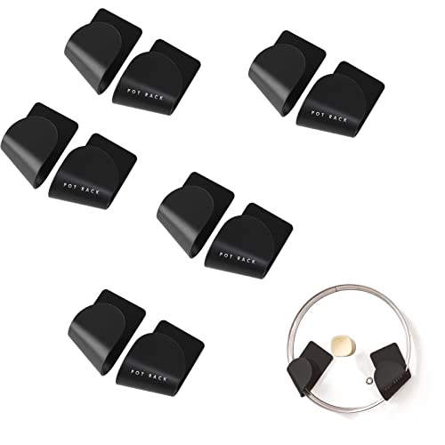 Topfdeckelhalter Wandmontierter, 5 Paar Selbstklebende Topfdeckel Organizer, Wandmontage Pfannendeckel Rack, Topfdeckel Wandhalter, Selbstklebender Topfdeckelhalter für Hause Küche Schwarz Cover