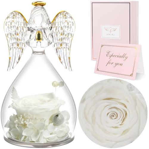 Sunia Rosa Eterna Regalos Originales para Mujer, Flores Preservadas Regalo Madre, Flore Eterna con Figura Ángel Regalo Cumpleaños Mujer, Regalo Mama Abuela, Regalo Navidad San Valentin Dia de la Madre