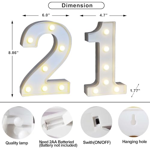 Decorative LED Light Up Numbers, 21st Birthday Decoration for Her Him, Marquee Number 21 Sign for Party Backdrop Wall Decor 21st Wedding Anniversary, 21 Birthday Centerpieces Table Decor, Number 21 - Image 3