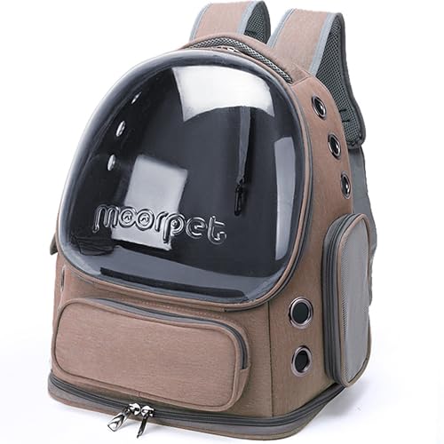 Pantress 猫・小型犬用 キャリーリュック 透明ハードタイプ 3WAY多機能キャリーバッグ 避難グッズ ペットバッグ 通気性 ペットリュック 宇宙船デザイン 車移動/病院/旅行対応 脱走防止 (カーキ)