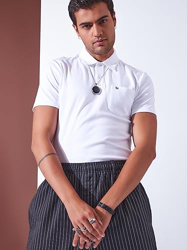 Image of Men's Solid Polo Collar Casual T-Shirt with Pocket | Cotton Polo Collar Half Sleeves Solid T-Shirt | Slim Fit Polos