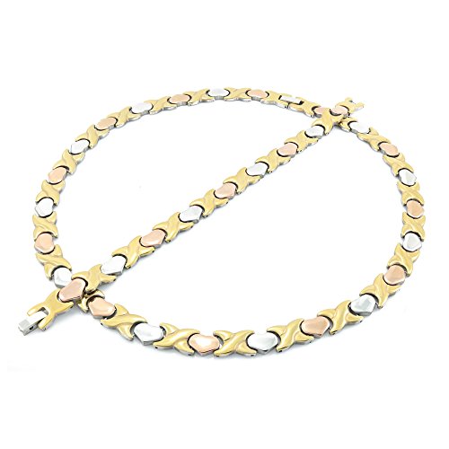 Bling Bling NY NEW Womens Classic 11mm Width XOXO Stampato Hugs And Kisses Necklace Bracelet Jewelry Set ANTI-TARNISH 18/20 inches (Silver Gold Tri-Color Two Tone)