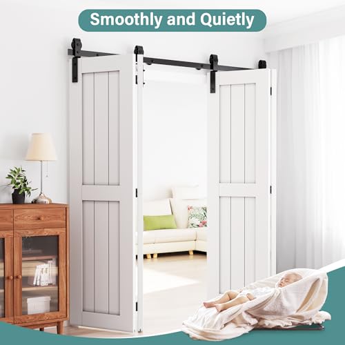 WINSOON 6.6FT/200CM Bifold Schiebetür Komplettset für Falttüren Innentüren Schiebetür Holz, Bifolding Schiebetürbeschlag für viertürig 48CM, Keine Tür