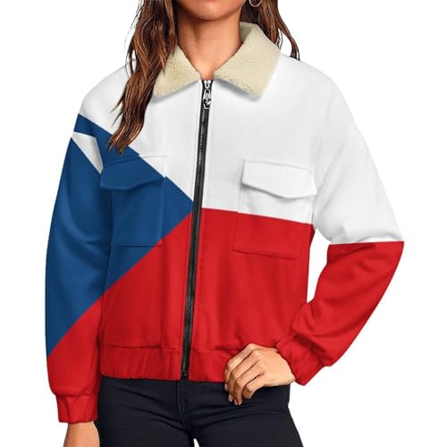 Veste polaire femme drapeau tchèque et géométrie rouge bleu pour l'hiver