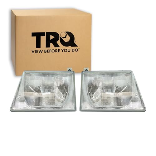 Image of TRQ Headlight Assembly Set FO2502121 FO2503117 Compatible with 1992-1996 Ford E-150 Econoline E-150 Econoline Club Wagon E-250 E-350 E-350 Club Wagon