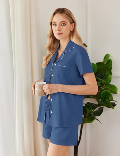 Image of Ekouaer Womens Pajamas Set Button Down Pjs Lounge Sets Short Sleeve Sleepwear Soft Loungewear Nigthwear