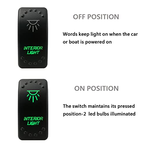 Image of Green Backlit Rocker Switch 5 Pin ON-Off Laser Etched Button Switch with Wires for Car Marine Boat UTV 20A /12V 10A /24V (Interior Light)