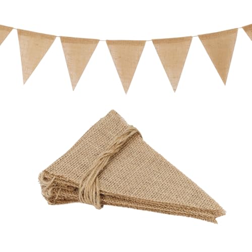 LaRibbons 15 PCS Triangle Burlap Banner 5x7.5 inches 20.5ft Burlap Pennant Banner Flags for Party Baby Shower Birthday Wedding Graduation Christmas