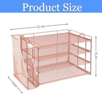 gianotter 4-Tier Paper Organizer With Magazine Holder, Desk Organizers and Accessories, Desk Accessories & Workspace Organizers, File Organizer for Office Supplies Storag (Rose Gold, 4-Tier)
