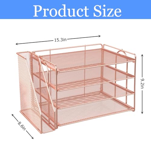 gianotter 4-Tier Paper Organizer With Magazine Holder, Desk Organizers and Accessories, Desk Accessories & Workspace Organizers, File Organizer for Office Supplies Storag (Rose Gold, 4-Tier)