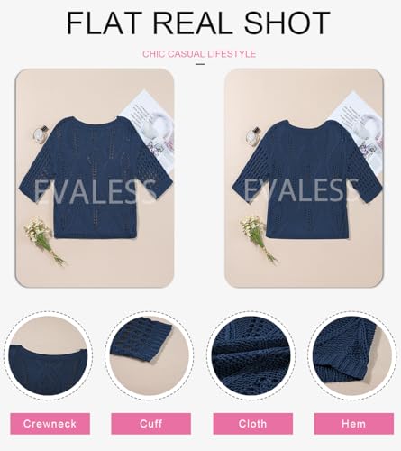 Image of EVALESS Womens Crochet Hollow Out Knit Tops Half Sleeve Spring Summer Sweaters Beach Cover Ups for Women Trendy 2026