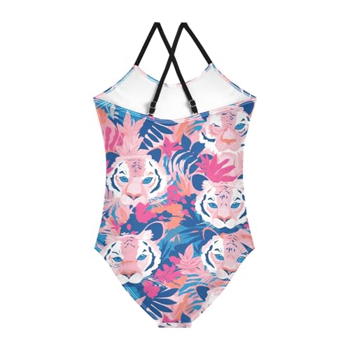 KLL Tigers Print Hawaiian Girls' 1 Piece Swim Suit Summer Swimwear with Adjustable Straps Quick-Dry2