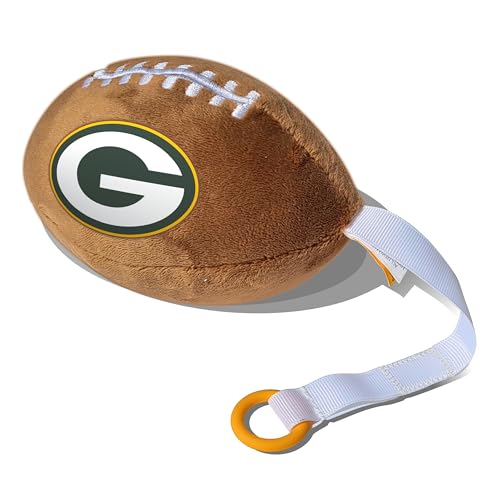 Image of Green Bay Packers Plush Football Pacifier Holder by Smilo - Officially Licensed NFL Soother Holder - Soft Plush Toy and Dummy Holder - Fits Any Pacifier - Stroller Accessory & Newborn Essential