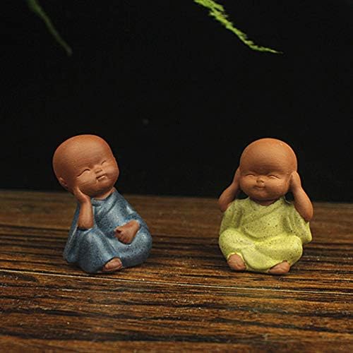 HEALLILY 4 Pcs Little Monk Figurine Cute Miniature Monk No Hear No See No Speak No Evil Statue Lucky Baby Buddha Cake Topper Desk Car Ornament (Mixed Style)