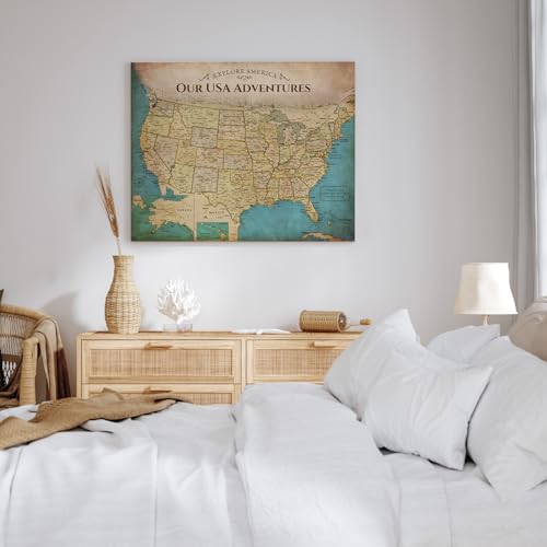 Image of DECORARTS - Antique Vintage USA Map Canvas Wall Art, Old United States Maps for Wall, Hand-Stretched Giclee Print, Living Room Bedroom Office Home Decor, Ready to Hang, Handcrafted in USA, 20x16''