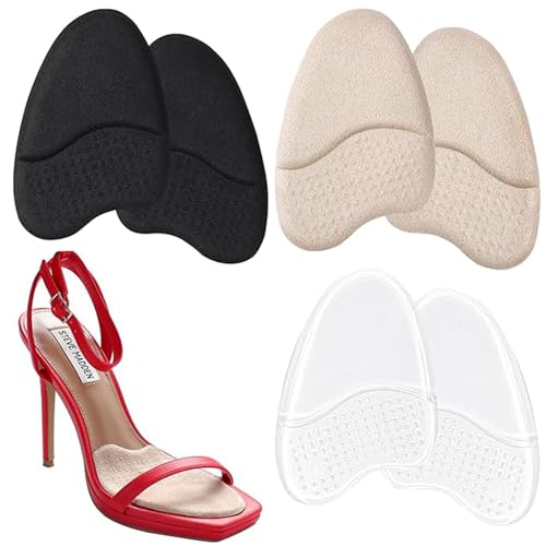 LISMYAKEY つま先 インソール 6枚 ハイヒール 中敷き 4mm 厚み 足裏保護パッド 靴の サイズ 調整 クッション性 衝撃吸収 圧力分散 滑り止め 爪先 インソール (ベージュ+黒+透明, M)