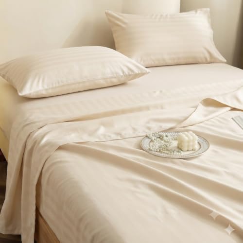Image of Satin Striped Glace Cotton Double bedsheet with 2 Pillow Cover | Soft & Smooth Finish | Double Bed bedsheet 90 x 90 Inch | Pillow Cover 18 x 28 Inch | Breathable, Fade Resistant
