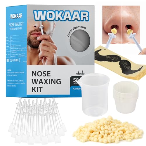 NEW Wokaar Nose Wax, 100g Hypoallergenic Wax Beads Nostril Waxing kit, Gentle Ear Hair Removal for Men, 30Applicators,10 Mustache Guards,Safe, Easy,Quick and Painless, BLUE2