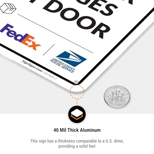 Image of Package Delivery Sign, Delivery Instructions Deliver All Package to Front Door Sign, 10x7 Inches, Rust Free .040 Aluminum, Fade Resistant, Made in USA