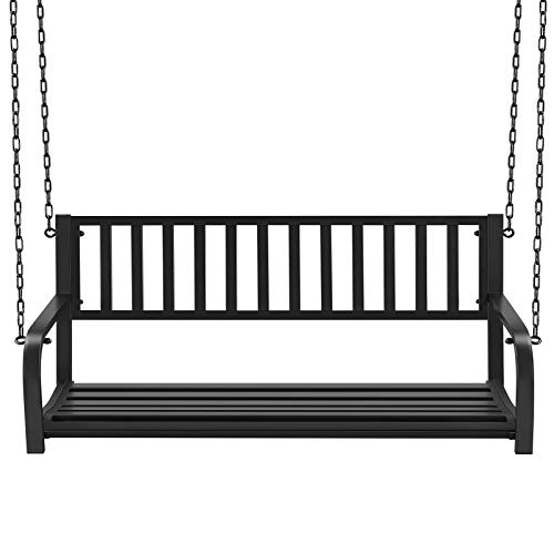 Yaheetech Porch Swing Hanging Bench, Patio Furniture Metal Swing Chair For Garden, Yard, Deck, Backyard, Outdoor - Black #TOP16