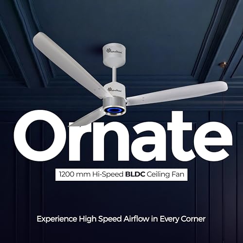Image of Khaitan Ornate- 1200mm BLDC Ceiling Fan with Remote | 5 Star Rated | Durable & Long-lasting | Energy Saving | 3-Years Warranty | Pack of 1 | Metallic Silver Grey