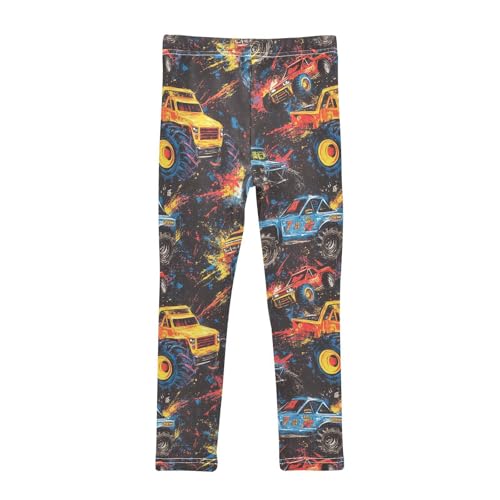 Boccsty Checkered Colorful Monster Trucks Racing Cars Girls Leggings Kids Yoga Pants Dance Active Tights 4T2