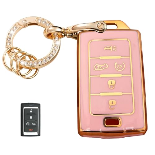 WENHENI Keyless Entry Systems Key for Jeep Key Fob Cover Shell with Keychain Fit for 2021-2025 Grand Cherokee L Grand Wagoneer (5A Gold-Pink) by WENHENI - Used condition - US$8.87