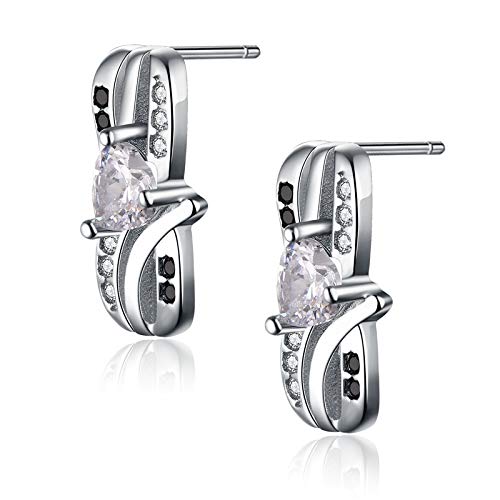 ZH1YFD Echte 1,5g 925 Sterling Silber Edlen Schmuck Schwarz Spinell Schleife Herz Hochzeit Ohrstecker Für Frauen
