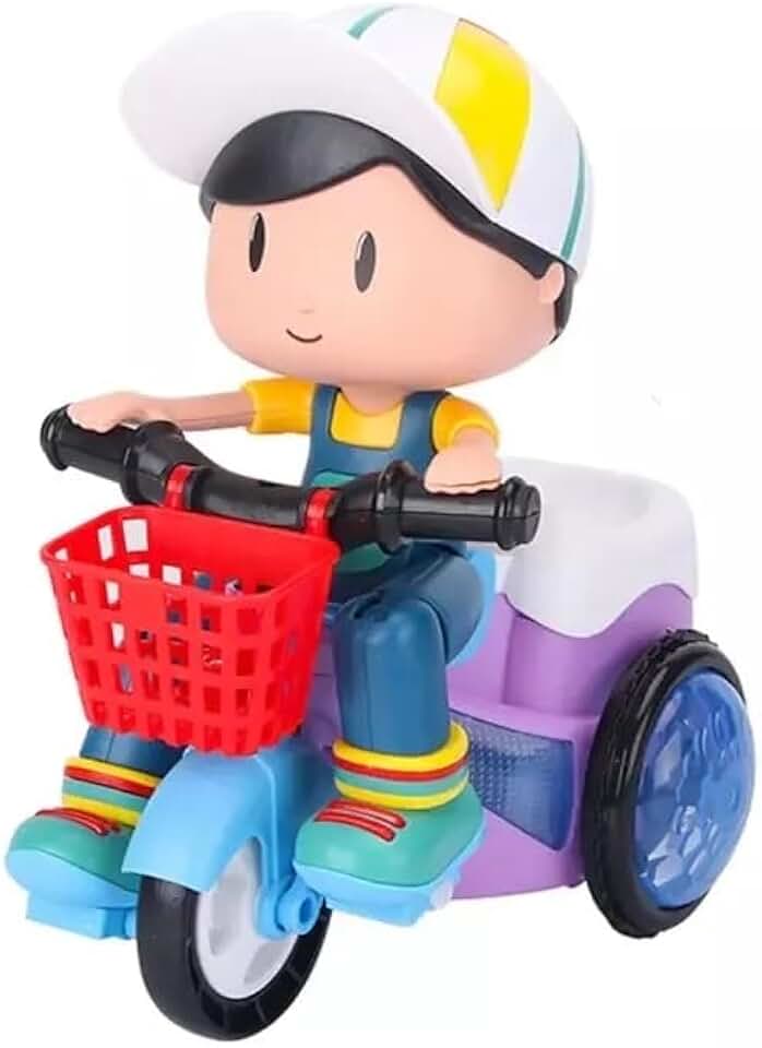 Brinquedo Menino Triciclo Musical Empina Sozinho com Luzes 3D, Giros 360°, Movimento Automático, Bate e Volta, Garoto Ciclista (Menino)