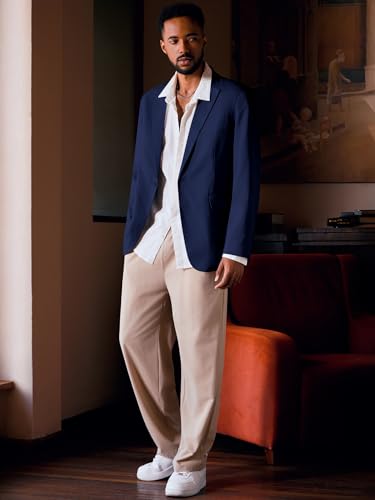 Image of MAGE MALE Men's One Button Suit Jacket Elegant Solid Color Blazers Slim Fit Lightweight Sport Coats Blazer