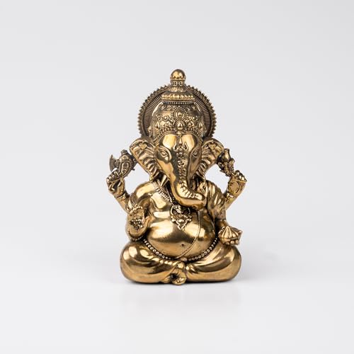 Image of Artarium Brass Vighnaharta Lord Ganesha Statue Car Dashboard (Height 3.5inch), Small Ganpati ji Murti for Car Accessories, Home Decor, Office Gifting and Pooja Room - Gold Finish