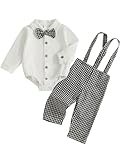 inhzoy Baby Jungen Outfit Festlich Hochzeit Taufe Krawatte Langarm Gentleman Hemd Body Und Plaid Hosenträger Hose Schwarz 74-80