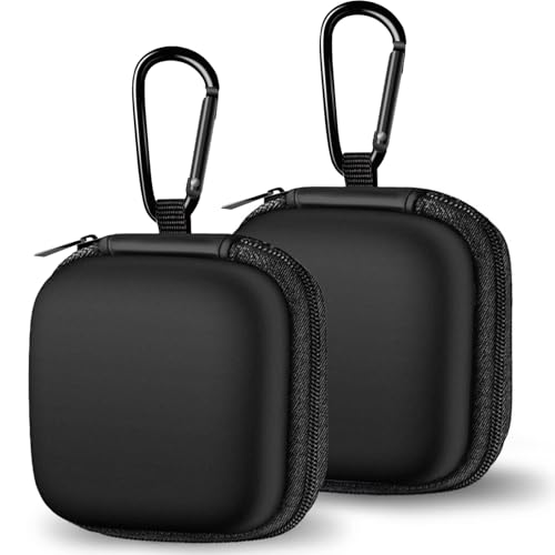 Woyinger Square + Round Earbud Case Portable EVA Carrying Case Storage Bag Cell Phone Accessories Organizer with Carabiner for Earphone, Earbud, Earpieces, SD Memory Card, Camera Chips, Black * 2