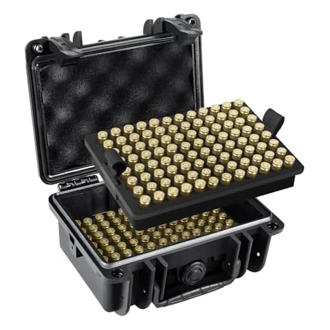 FUNANASUN 192 Round Ammo Storage Box Ammo Case 9mm Ammo Case Waterproof Ammo/Bullet Locking Storage Case for Range Day/Home & Travel/Outdoor Adventure, 10" x 9" x 4", Black Cover