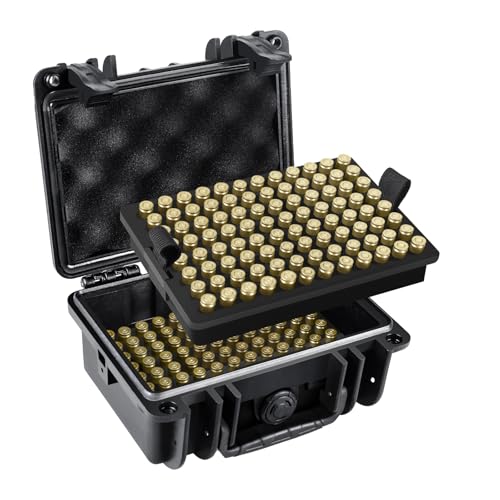 FUNANASUN 192 Round Ammo Storage Box Ammo Case 9mm Ammo Case Waterproof Ammo/Bullet Locking Storage Case for Range Day/Home & Travel/Outdoor Adventure, 10' x 9' x 4', Black