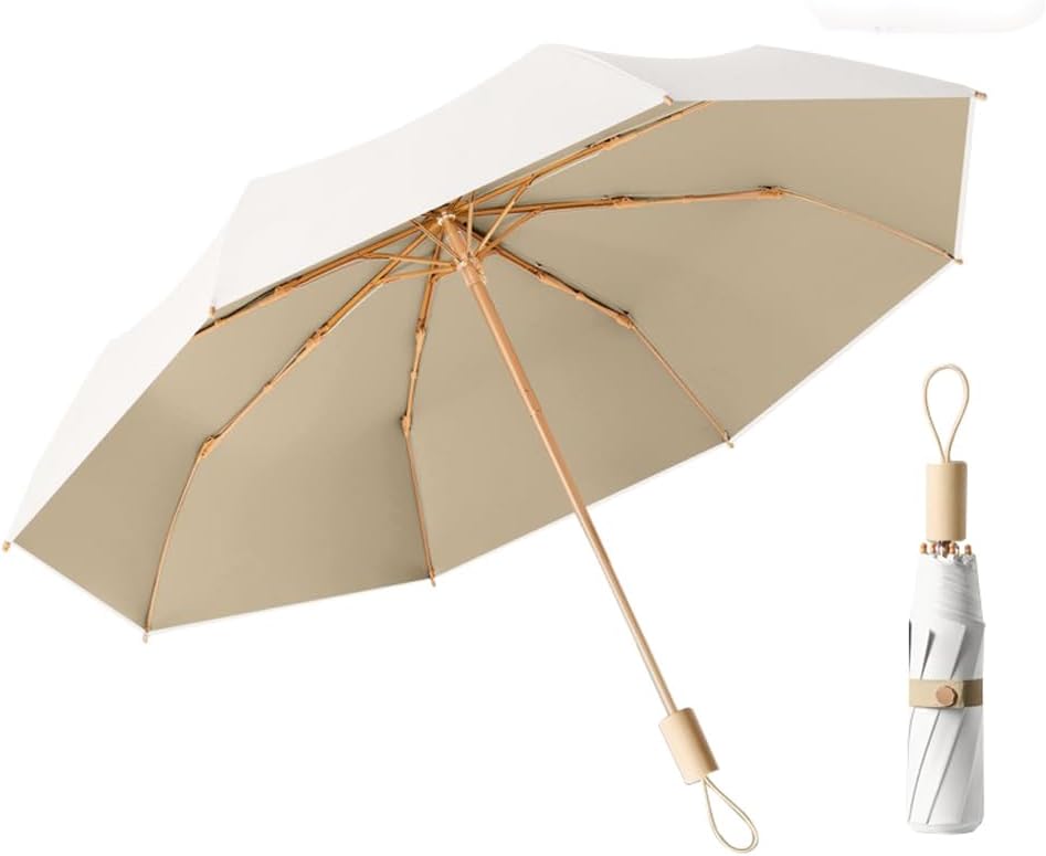 LCY Compact Umbrella Folding Anti-UV Parasol with Wooden Handle Sunproof Rainproof & Windproof Umbrella