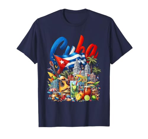 Cuba National Hispanic Heritage Month Cuban Flag T-Shirt, Men, Navy Blue, 5X-Large