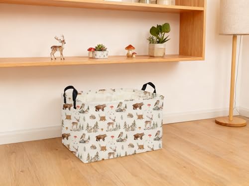 Image of Rectangle Animal Basket Cute Storage Bin Organizer Box for Room Decor Gift Basket(Woodland animal)