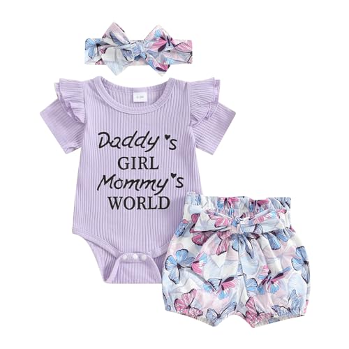 Image of Newborn Baby Girl Summer Clothes Ribbed Knitted Romper Floral Shorts Cute Clothes Aunties New Bestie Outfit