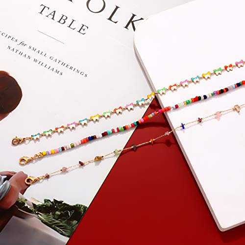 Image of Boho Beaded Ankle Bracelet Beach 18 K Gold Plated Anklet Bracelets Handmade Colorful Seed Beads Butterfly Evil Eye Heart Link Chain Anklet Pack Cute Summer Foot Jewelry for Women