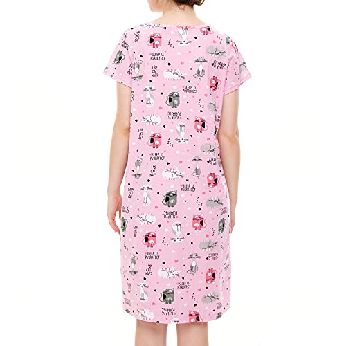 Zando Nightgowns For Women Cotton Short Sleeve Night Gown For Ladies Cartoon Pajamas For Women Women's Nightgowns & Sleepshirts Nursing Nightgown Maternity Pajamas Sleep Shirts Pimk Cat Large #TOP4