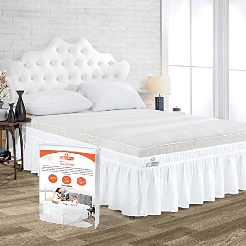 SGI 12 Inch Drop Length Wyoming King Size White Solid Bed Skirt Wrap Around Pattern Easy Fit Easy Care Fade & Wrinkle Resistant-Cotton Microfiber Made