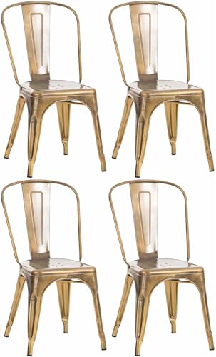 CLP Set De 4 Sillas Apilables Benedikt En Estilo Industrial I 4 Sillas Metálicas con Respaldo I Silla De Comedor con Base De 4